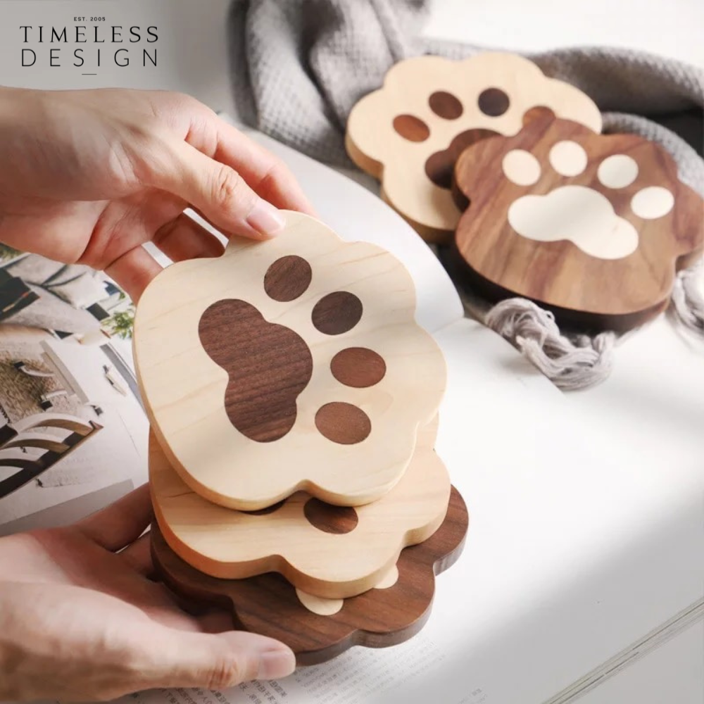 Ashi Cat Paw Wood Coaster