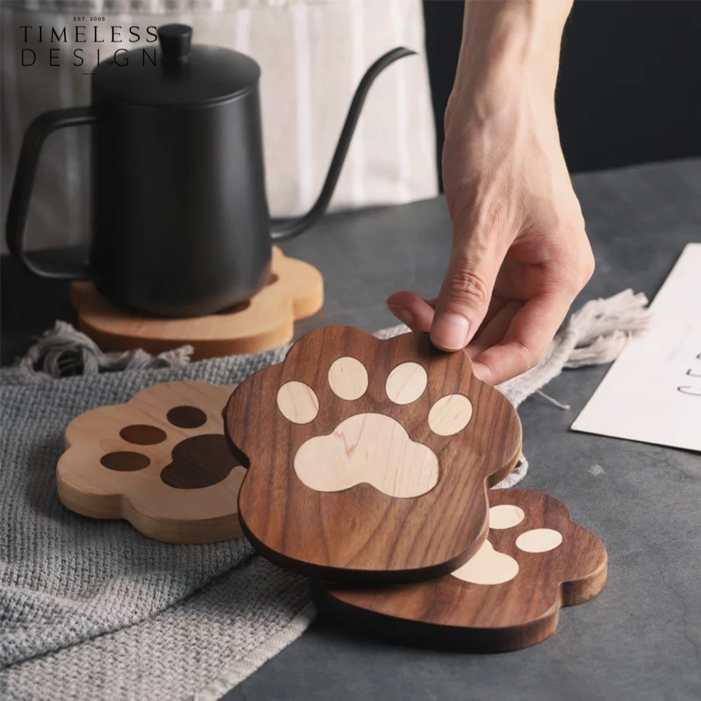 Ashi Cat Paw Wood Coaster