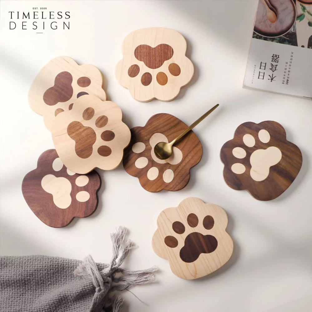 Ashi Cat Paw Wood Coaster