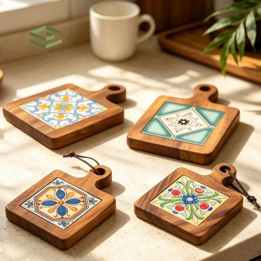 Otis Retro Acacia Wood Tile Heat Resistant Pot Coaster