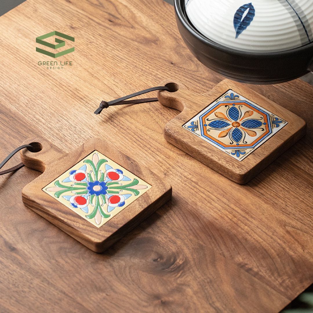 Otis Retro Acacia Wood Tile Heat Resistant Pot Coaster