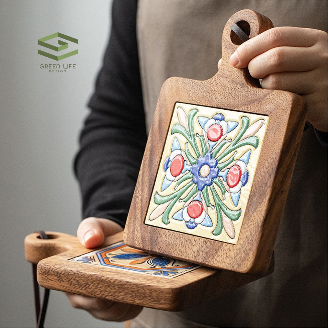 Otis Retro Acacia Wood Tile Heat Resistant Pot Coaster