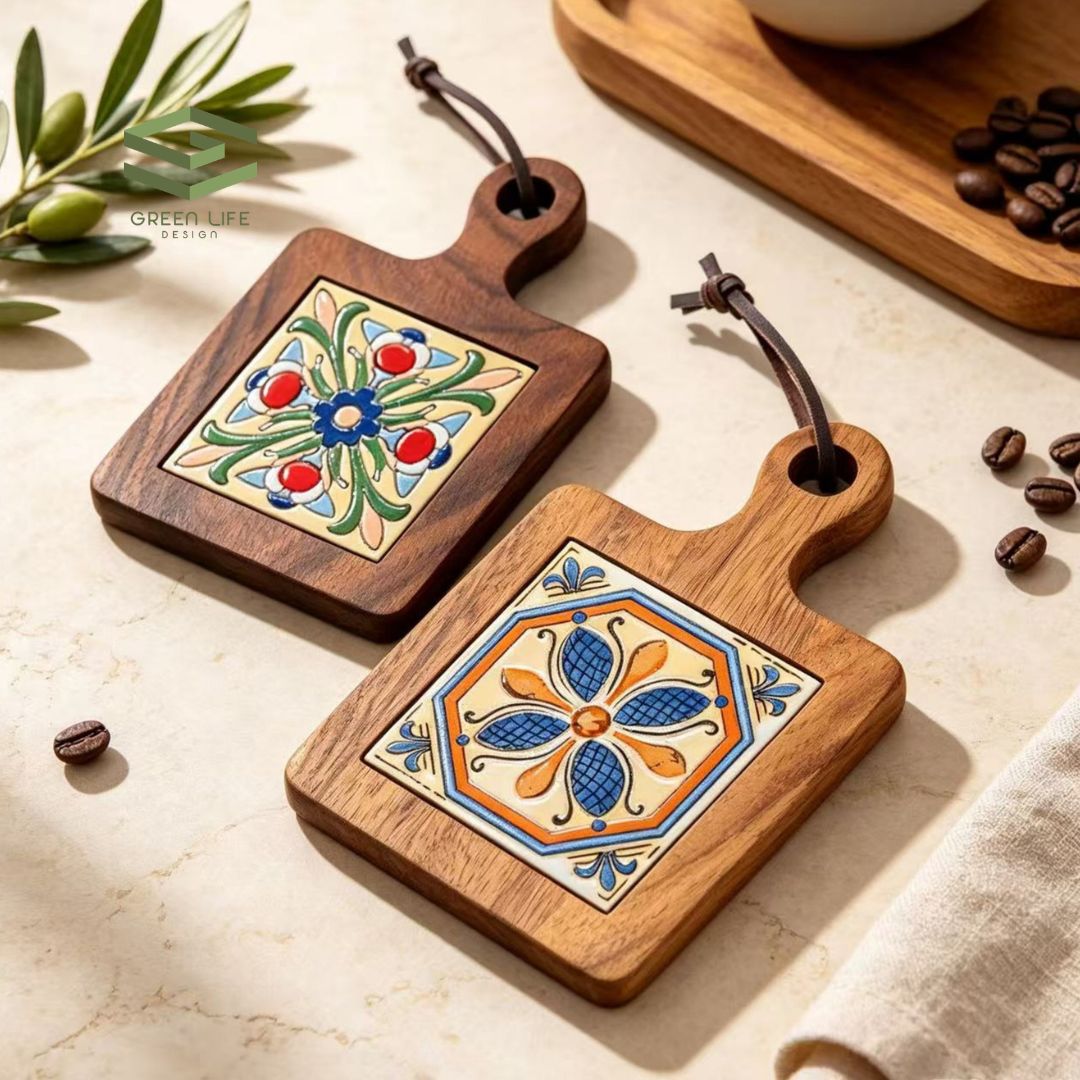Otis Retro Acacia Wood Tile Heat Resistant Pot Coaster