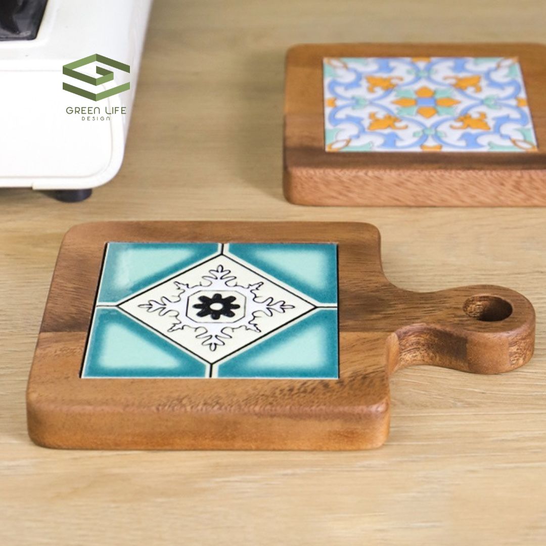 Otis Retro Acacia Wood Tile Heat Resistant Pot Coaster