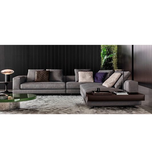 White L Shape Sofa With Side Table (L330) 